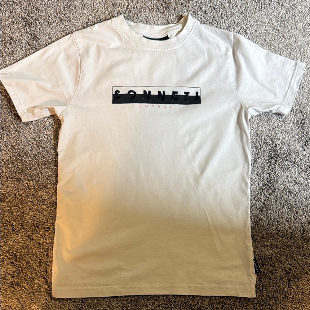 London Sonneti  Kids White Logo T-Shirt size L graphic tee